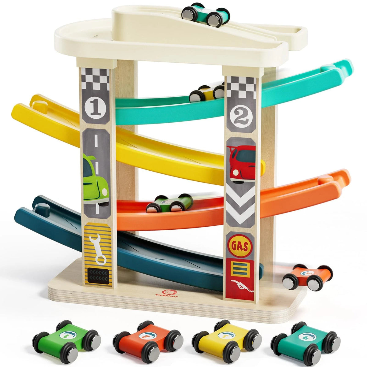 Wooden Race Track Car Ramp Toys for Toddlers (1-2 Years)