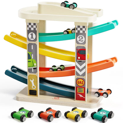 Wooden Race Track Car Ramp Toys for Toddlers (1-2 Years)