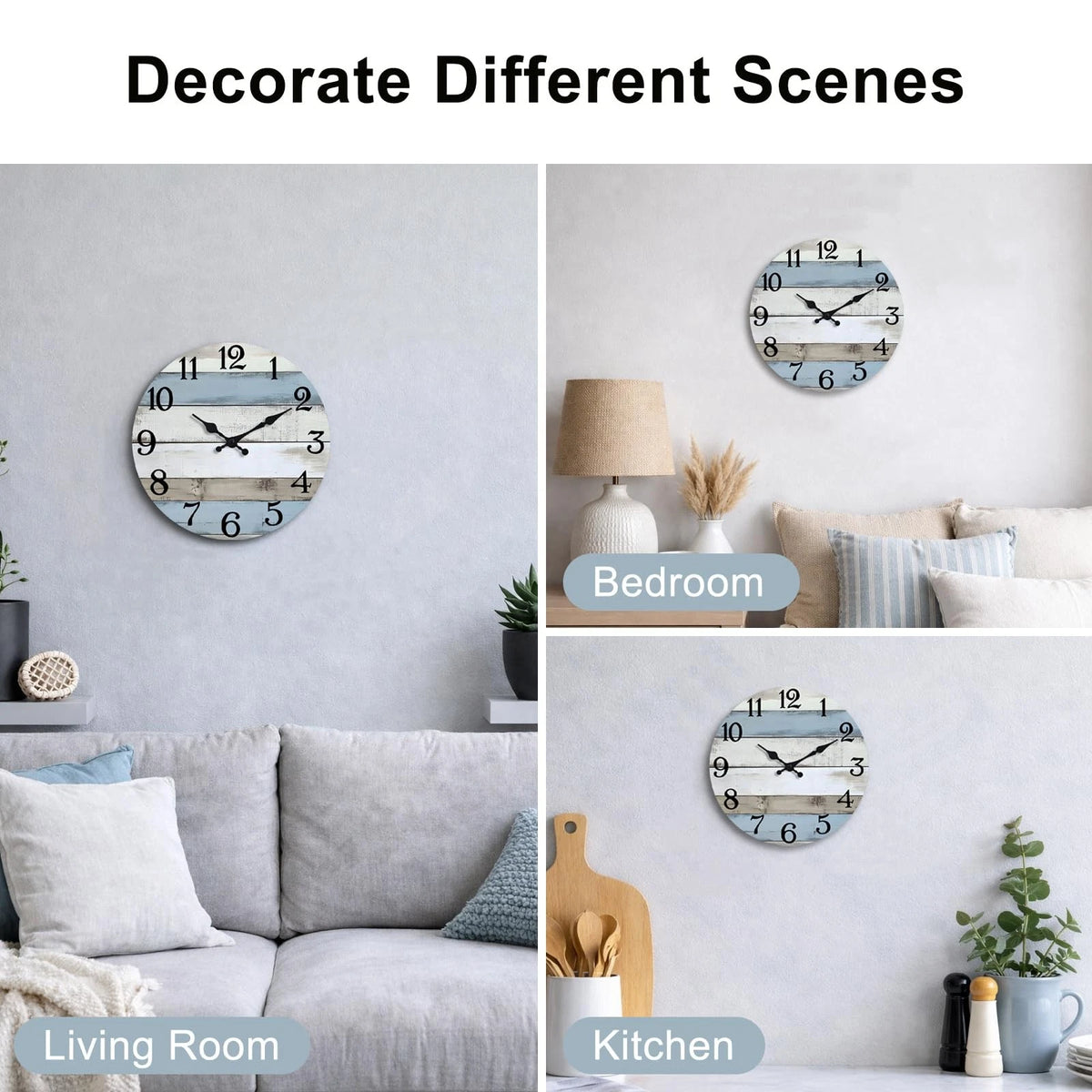 6 Inch Coastal Theme Wooden Wall Clock (Battery Operated)
