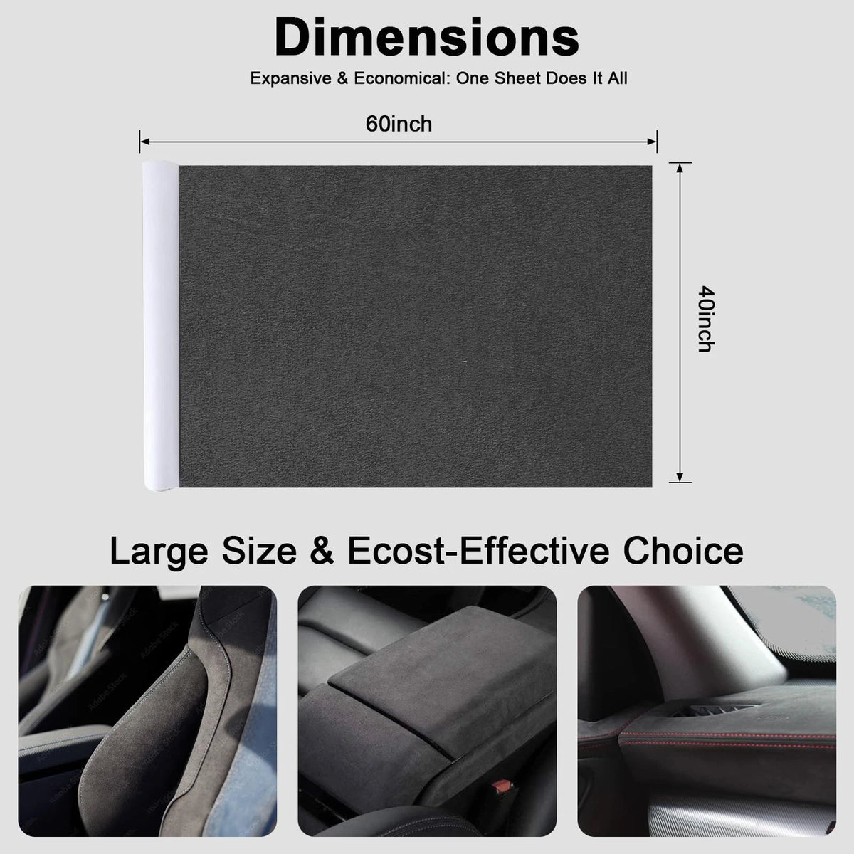 Dark Grey Suede Fabric Wrap 40x60 Inch Self-Adhesive for Cars
