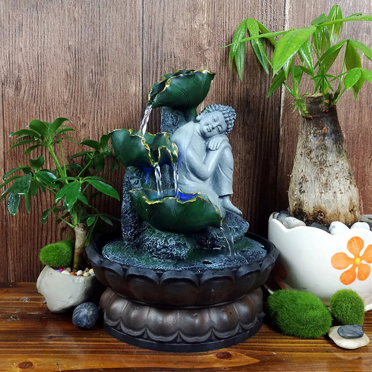 Tabletop Water Fountain with LED Light for Zen Meditation (Indoor Use)