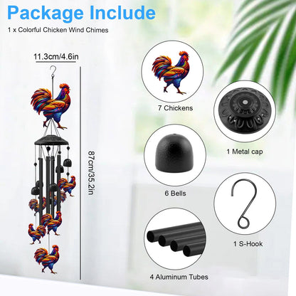7 Chickens Wind Chime with 6 Bells for Garden Patio Decor