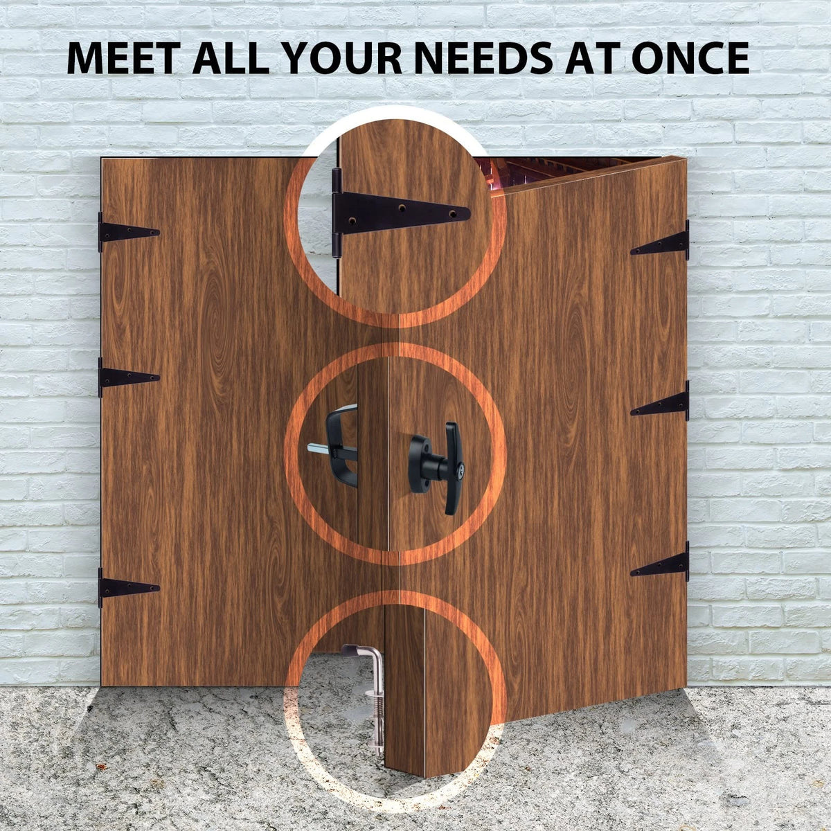 6" Shed Door Hardware Kit with T-Handle Lock & 5 Keys (No Part Numbers)