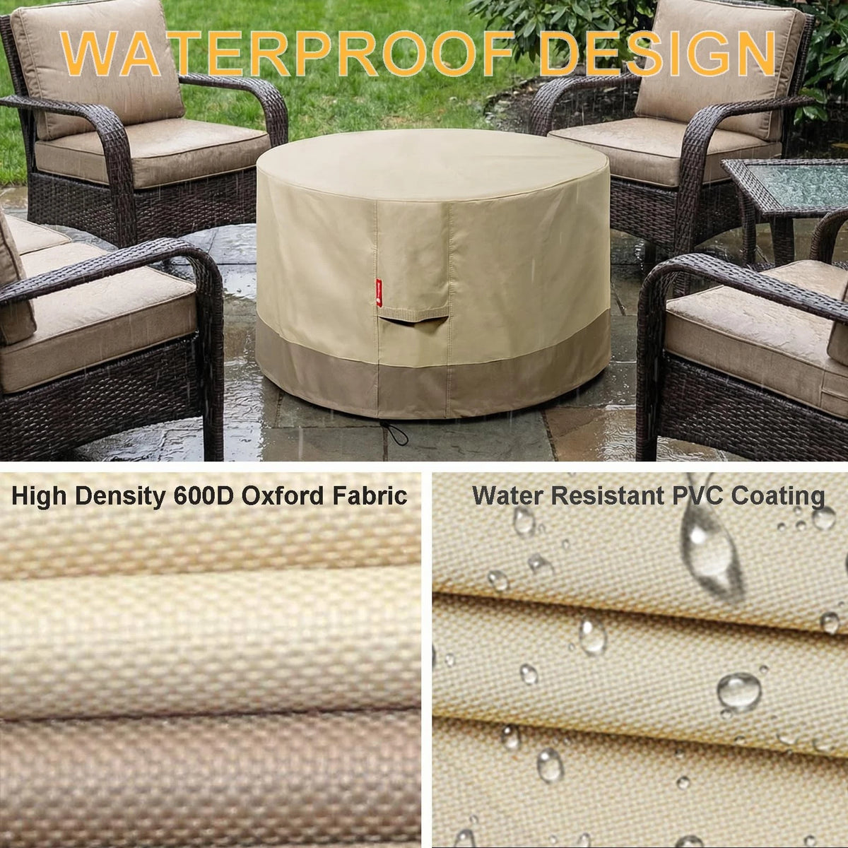 Round Gas Fire Pit/Table Cover for 36" Diameter Fire Pits (Heavy Duty)