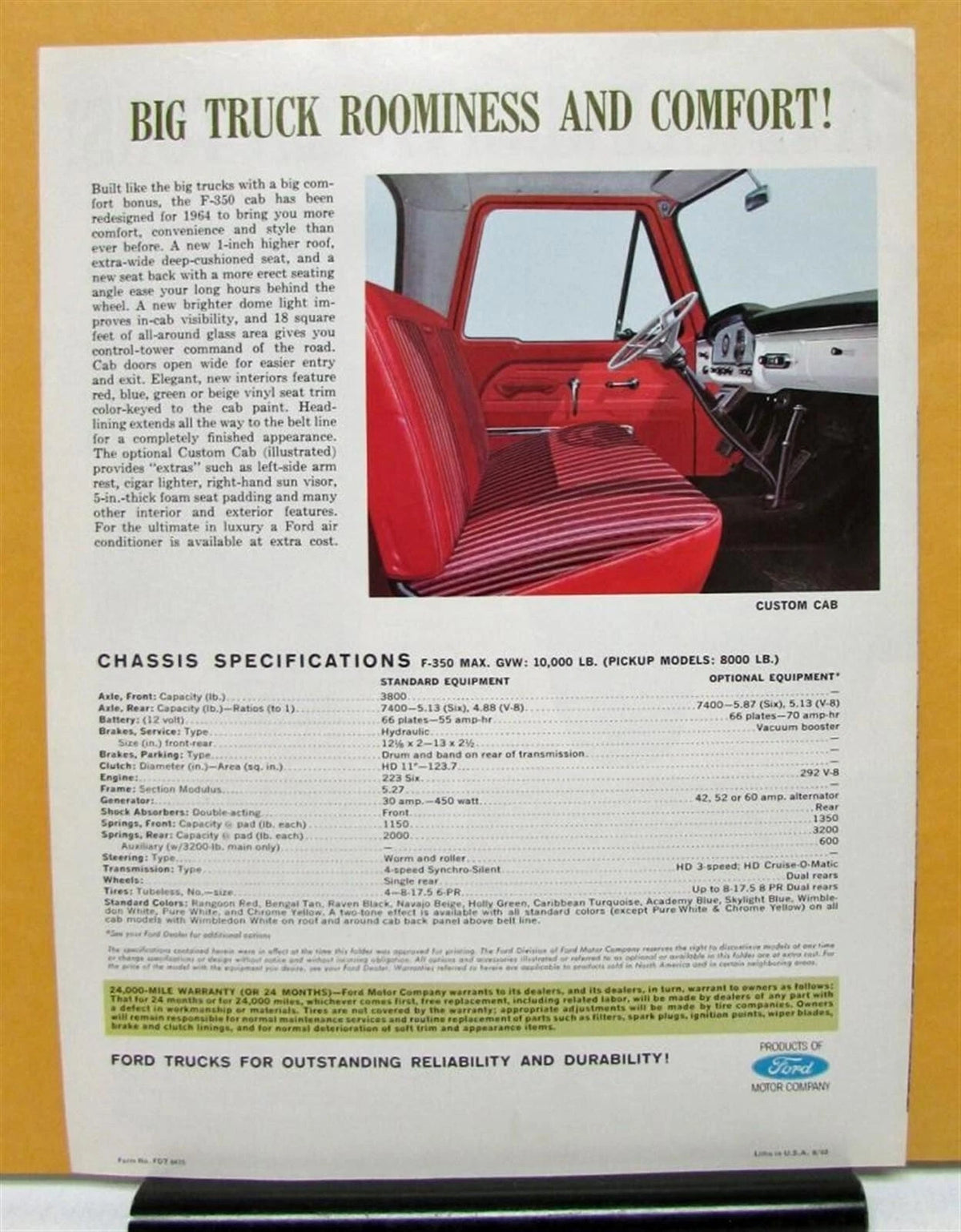 1964 Ford F-350 Truck Pickup Stake Chassis Platform Sales Brochure