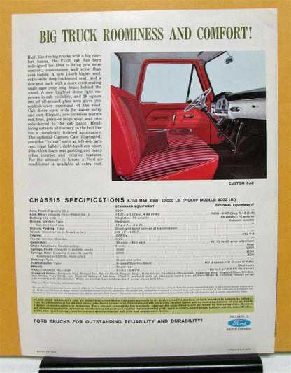 1964 Ford F-350 Truck Pickup Stake Chassis Platform Sales Brochure
