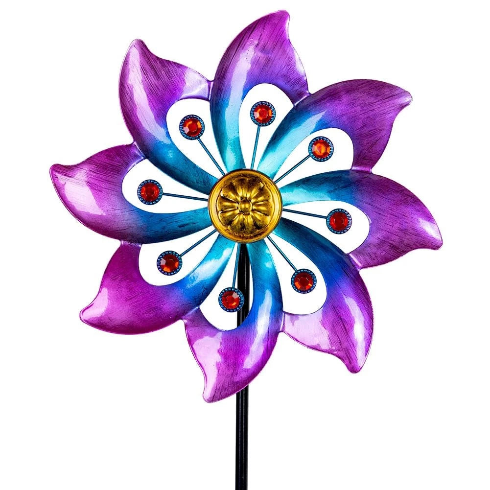 Wind Spinner Metal Pinwheels for Outdoor Garden Lawn Art (Purple)