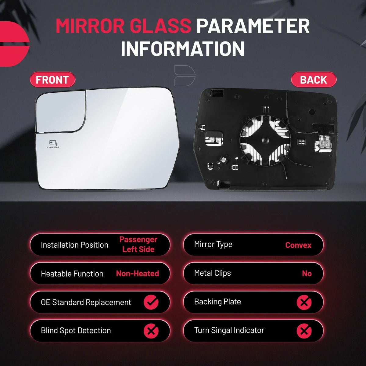 Left Mirror Glass with Base for Ford F150 2004–2010 (Heated)