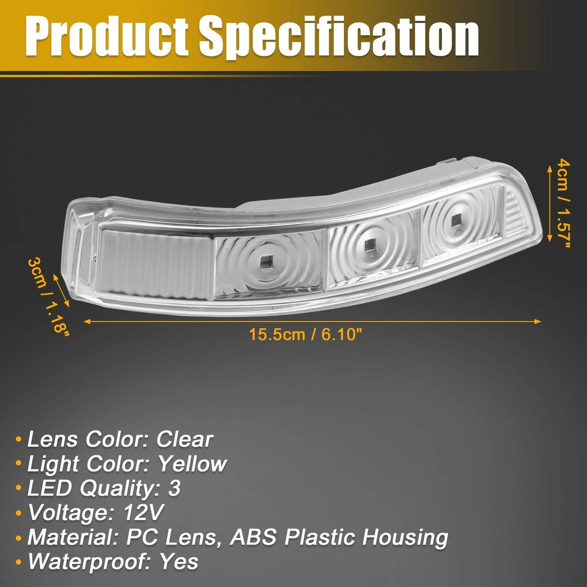 3 LED Front Right Mirror Turn Signal Light No. 87623-2P000 for Kia Sorento (2011–2016)