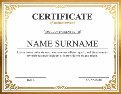 Professional Certificate Paper 8.5 x 11 for Printing (No Part Numbers)
