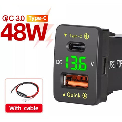 48W USB Car Charger Socket Adapter for Toyota (2010–2023) Type C PD Fast Charge