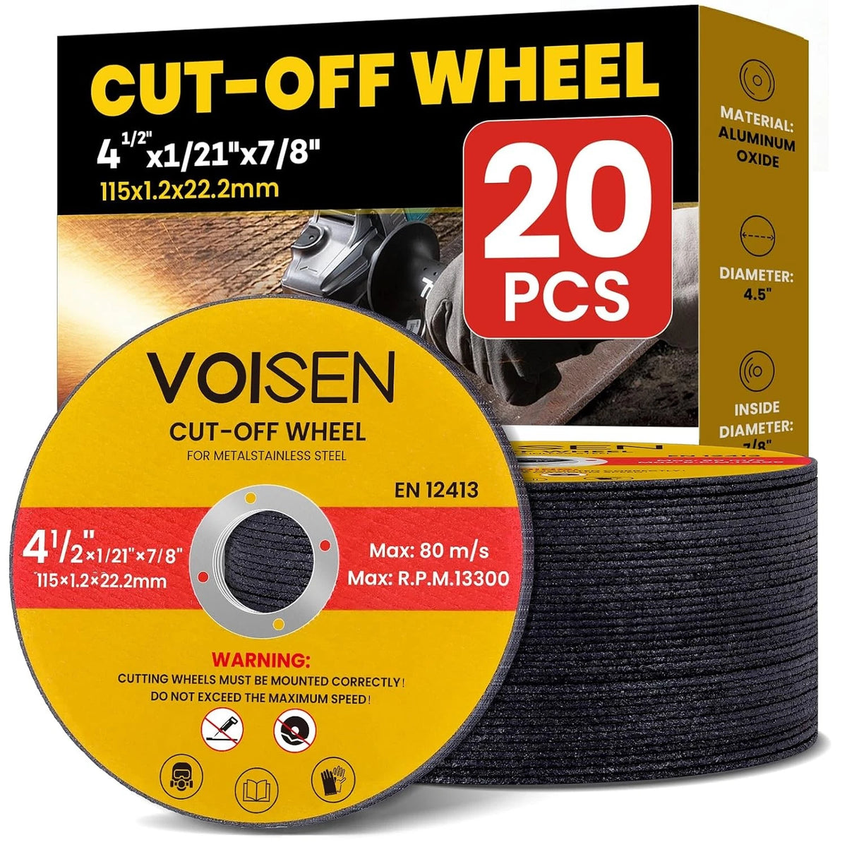 Set of 20 Cutting Discs for Angle Grinder 4-1/2" x 1/21" x 7/8"