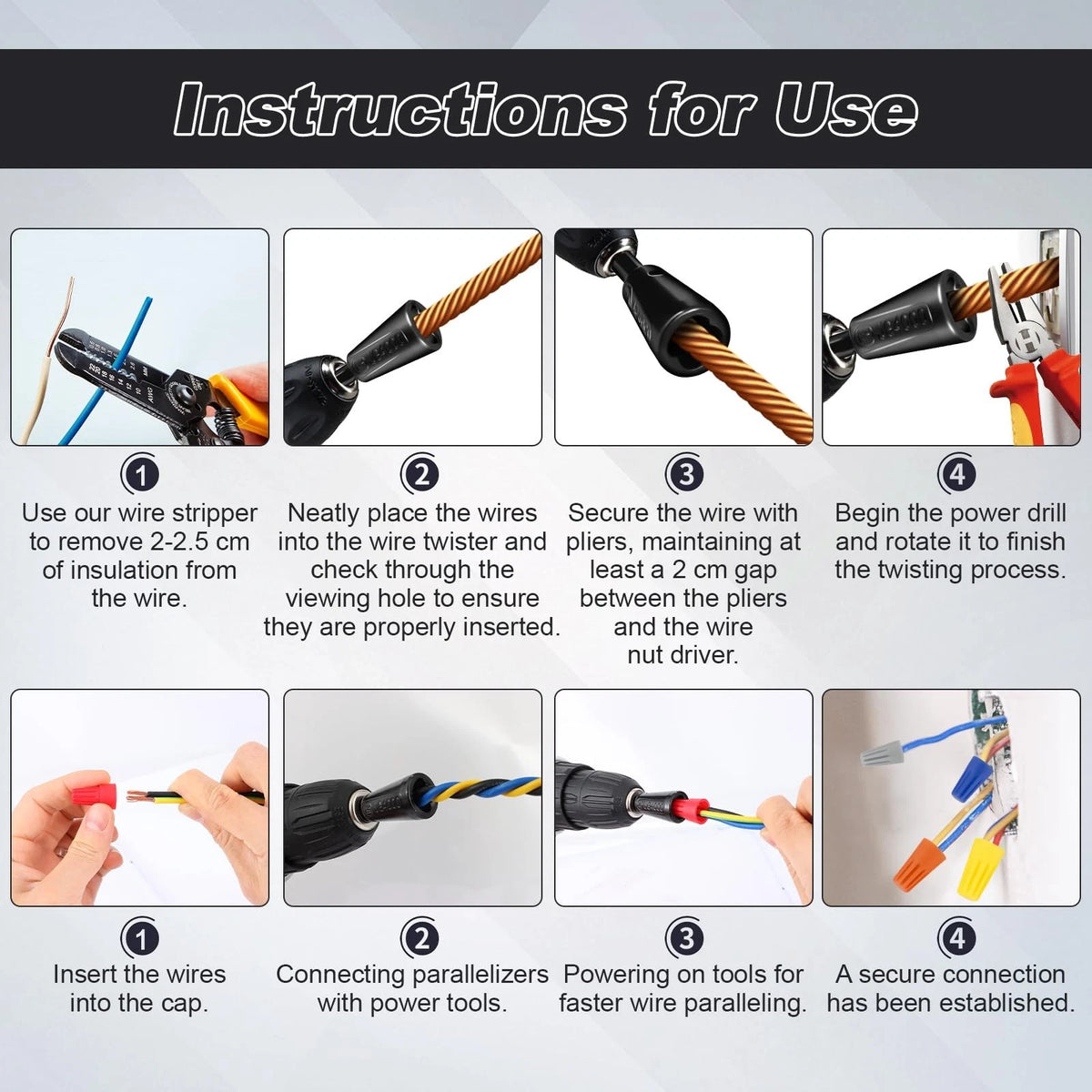 Set of 4 Multifunctional Wire Twister Tools for Drill, White/Black