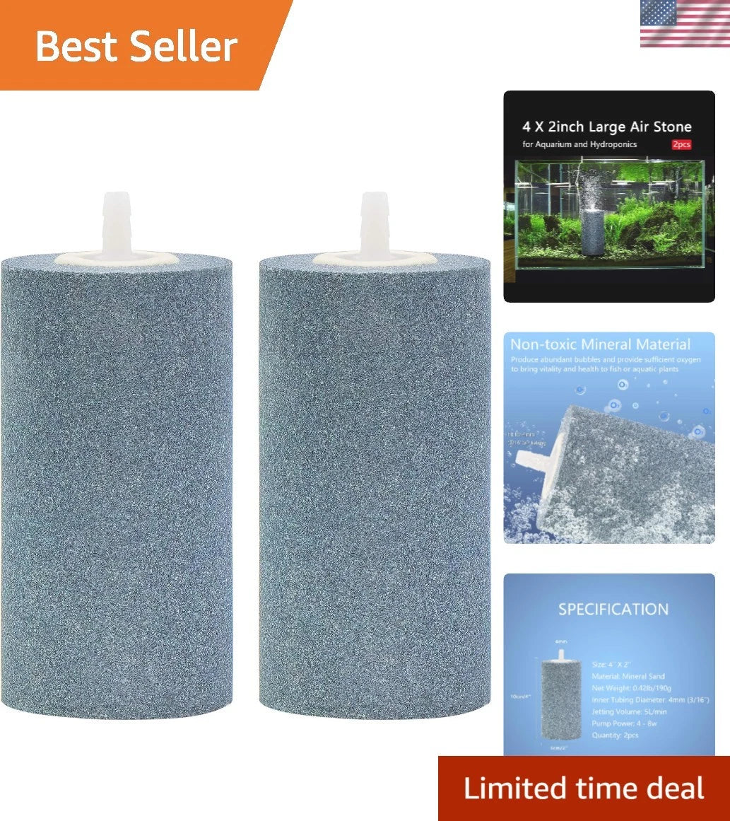 2Pcs Large Air Stones 4x2 Inch for Fish Tanks and Hydroponic Systems