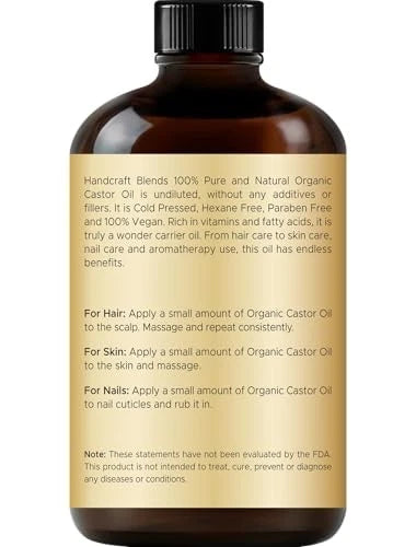 Organic Castor Oil 4 Fl Oz for Eyelash Growth with Lash Brushes