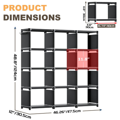 12-Cube Storage Organizer for Mavivegue Book Shelf (DIY, Black)