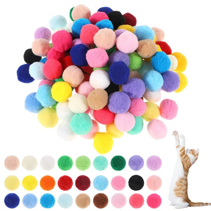 100 Pcs Colorful Pom Cat Toy Balls for Cats (No Specific Years)
