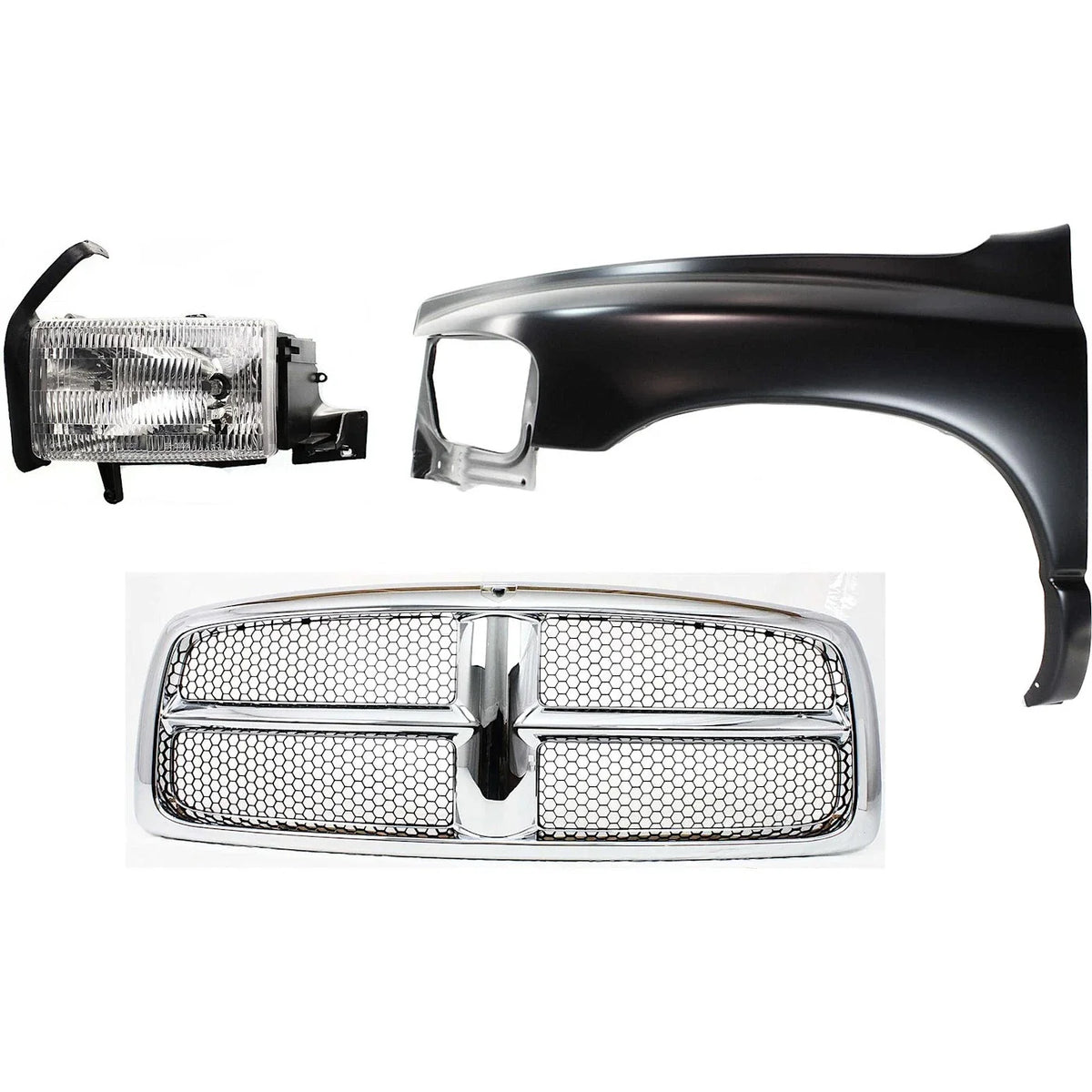 Fender Kit for Dodge Ram 1500 (2002) Front Driver Side Steel with Grille & Headlamp