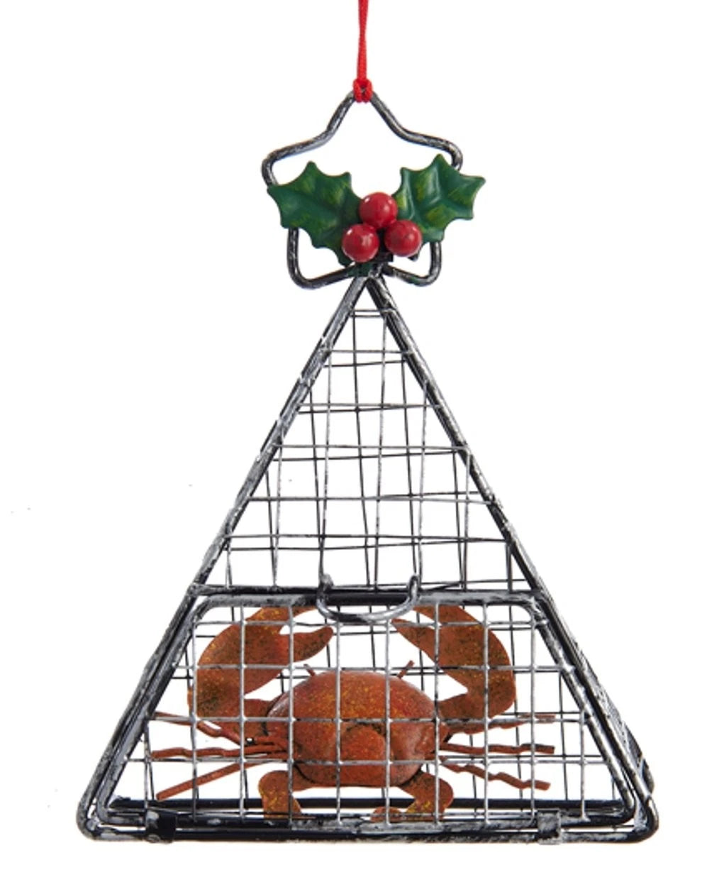 4in Wire Hanging Cage with Crab Christmas Ornament for Holiday Decor