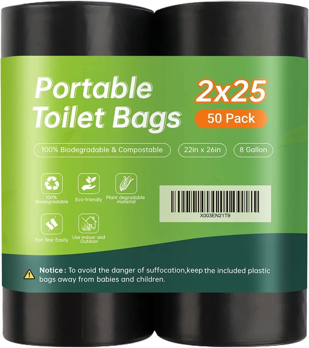 50 Portable Toilet Bags for Camping (8 Gallon)