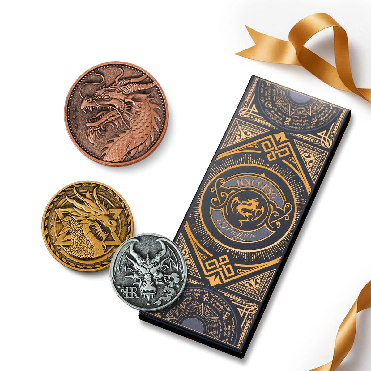 3 Pcs Dragon Coin Set for RPG Games (38mm, 35mm, 30mm)