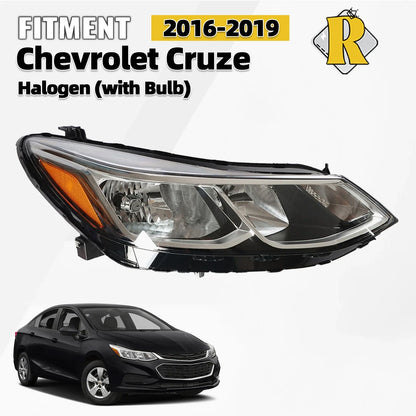 Halogen Headlight for Chevrolet Cruze (2016–2019) Right Side, Bulb w/o LED DRL