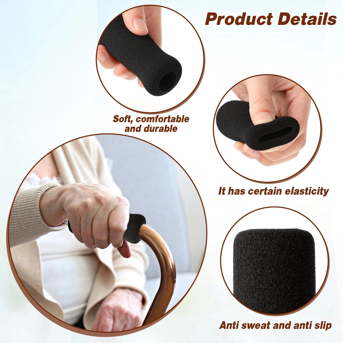 4 Pack Cane Grips for - Black Foam Offset Handle