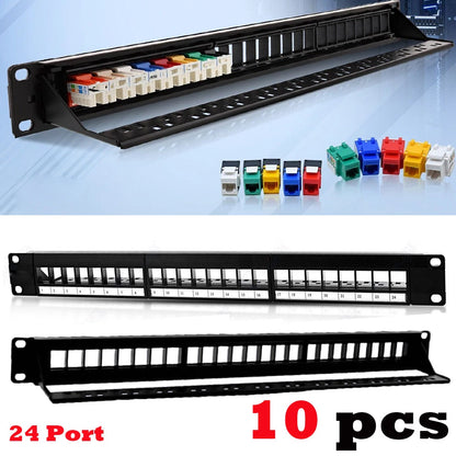10X 24-Port Keystone Jack Blank Patch Panel Plate for 19" Rack Mount
