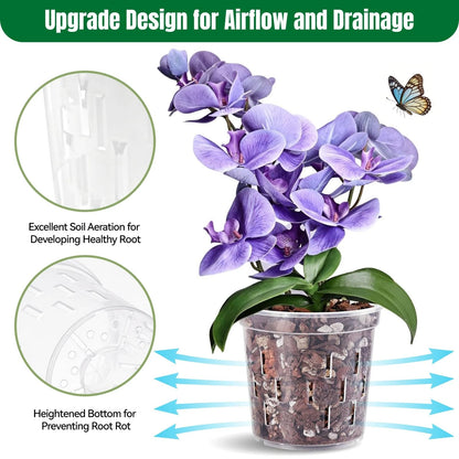 Set of 4 Clear Orchid Pots with Saucers 6 Inch Sturdy Plastic Indoor