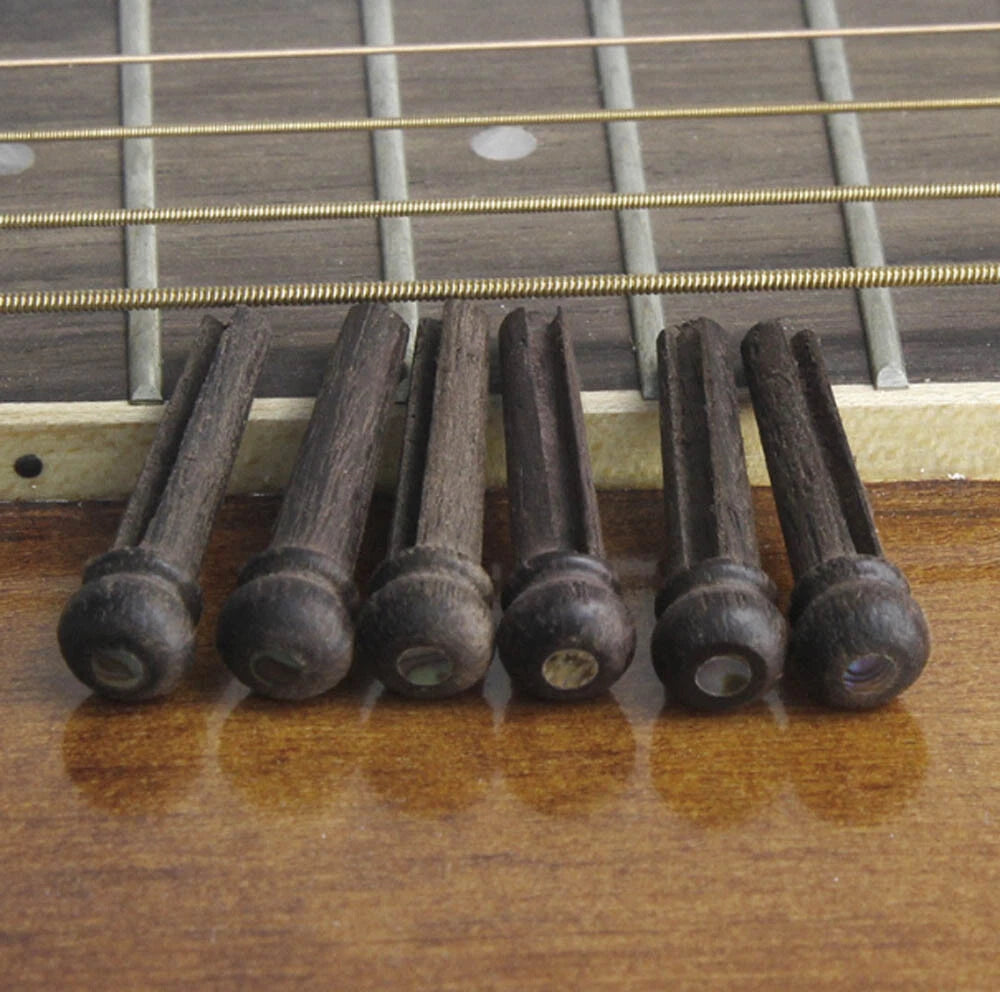 6Pcs Rosewood Ebony Bridge Pins with Pearl Shell Dot for Acoustic Guitar