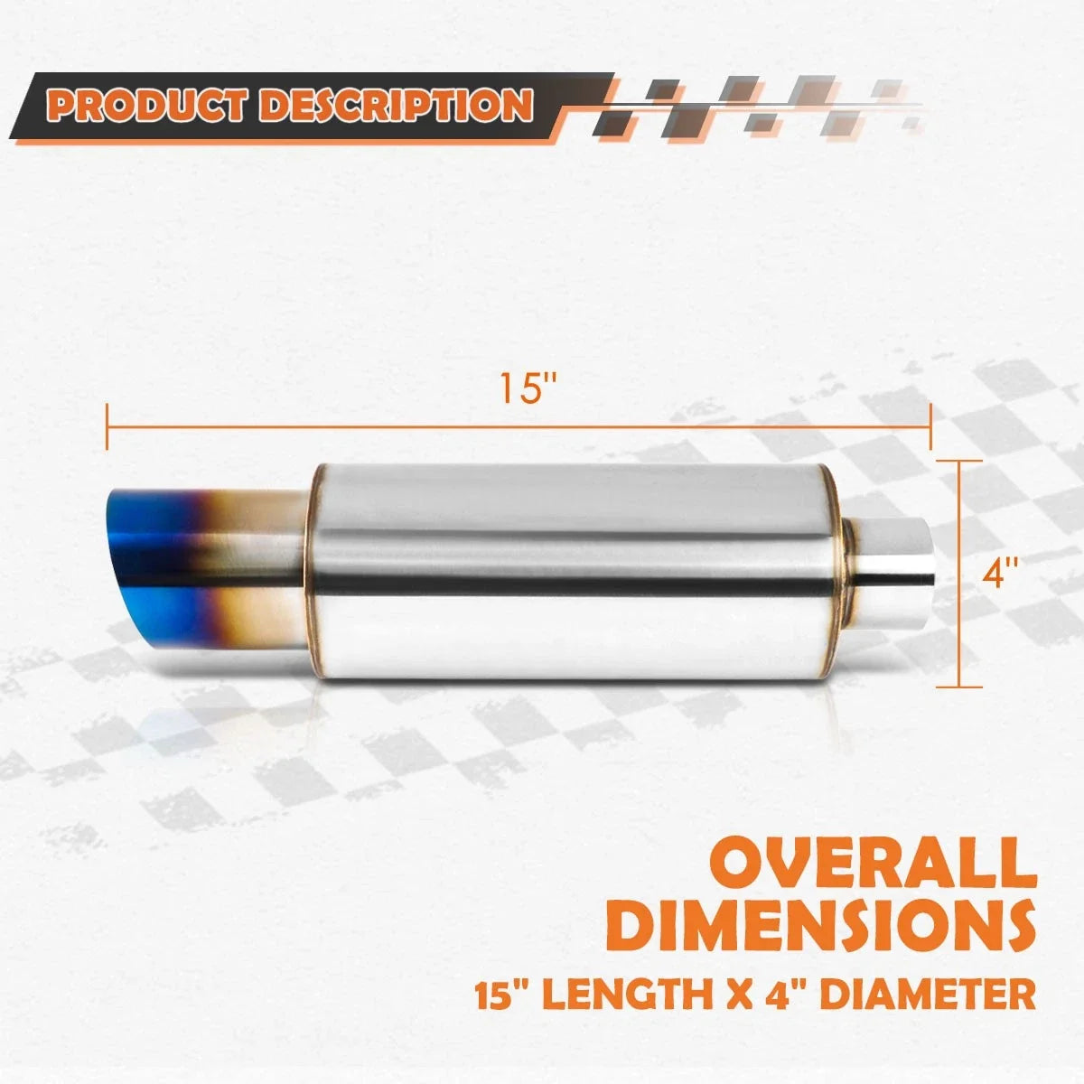 2.25" Inlet Stainless Steel Exhaust Muffler + 3" OD Burnt Titanium Tip