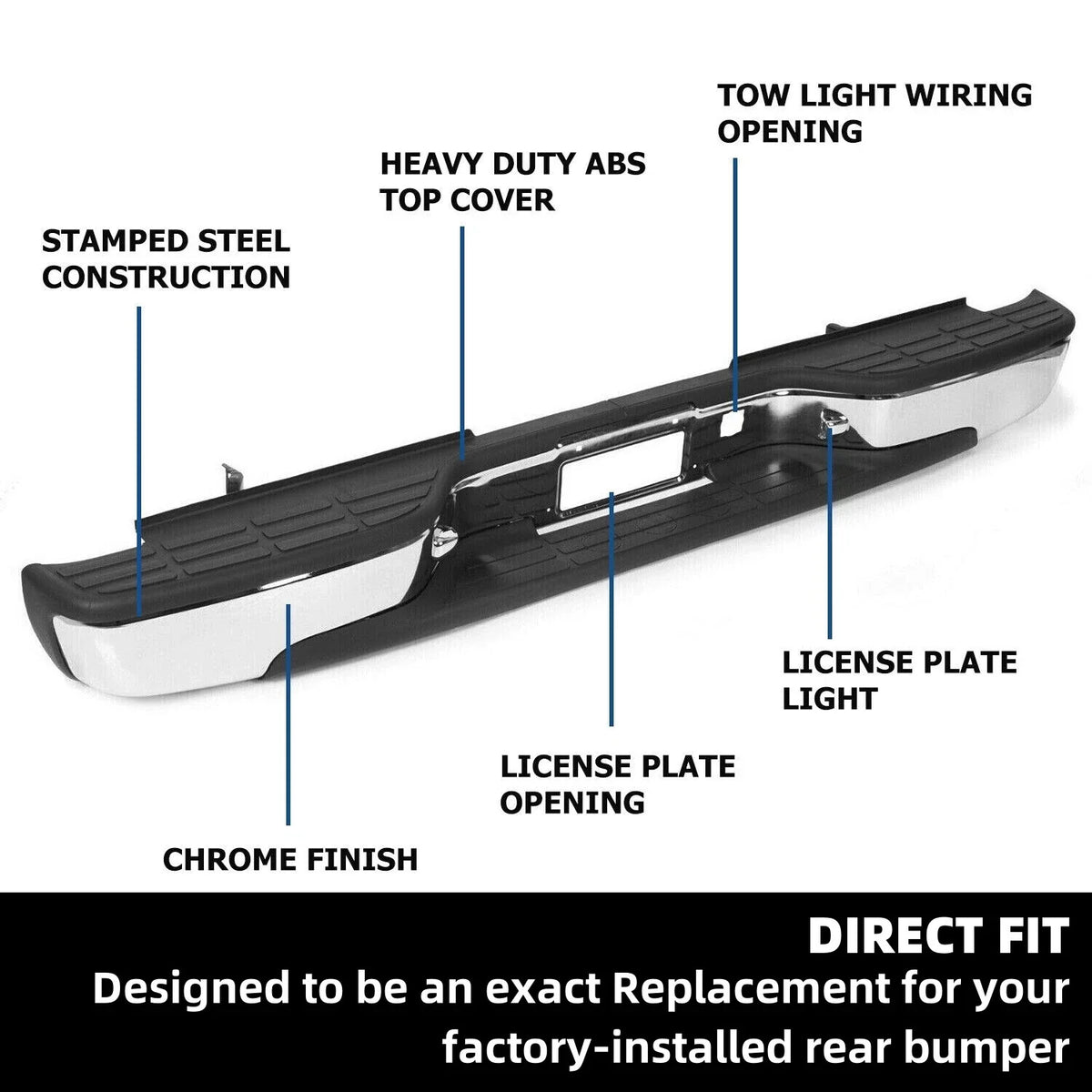 Chrome Rear Bumper for Chevy Silverado GMC Sierra 1500 2500 (1999–2007)