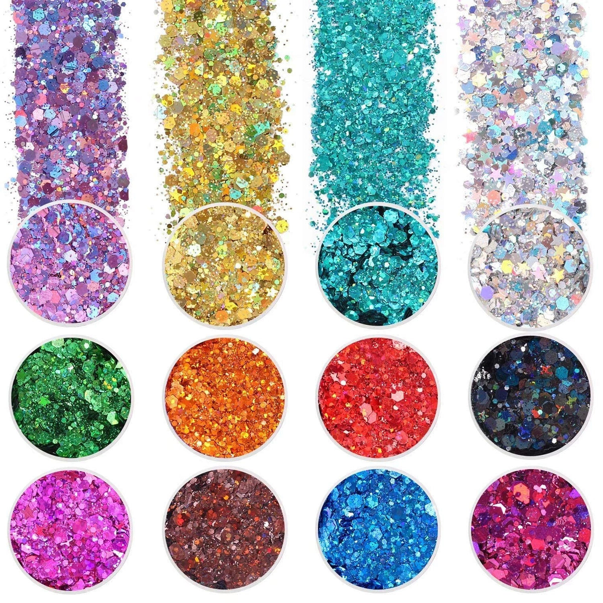Set of 12 Holographic Chunky Glitter for Craft Projects