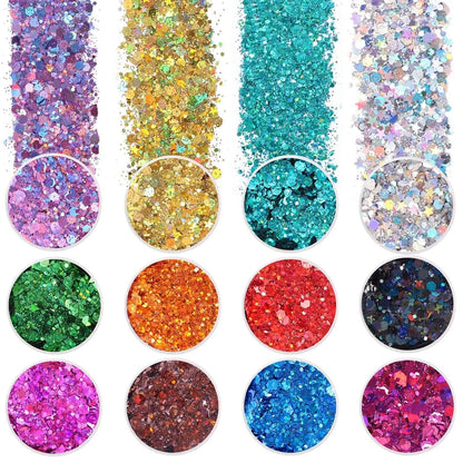 Set of 12 Holographic Chunky Glitter for Craft Projects
