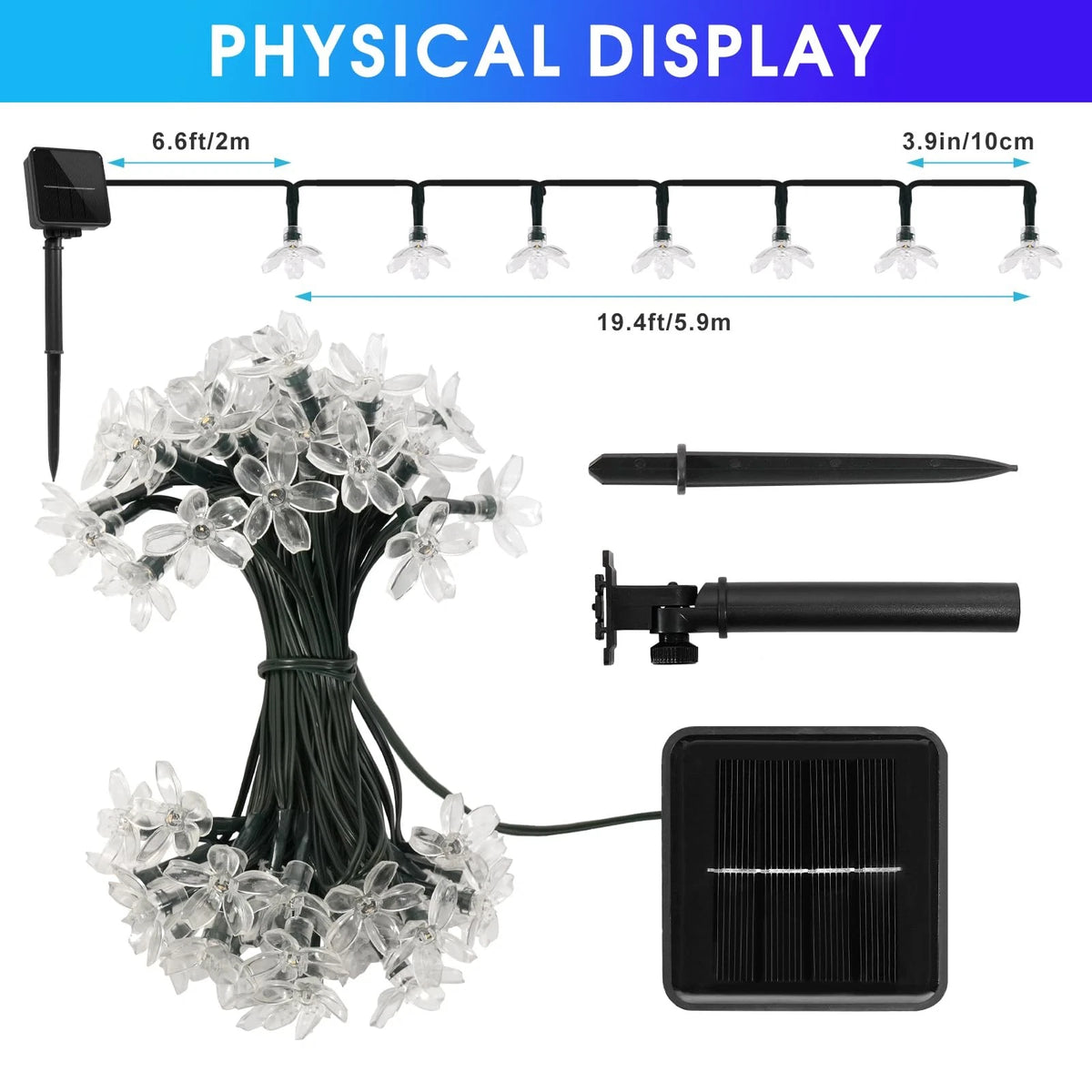 2X 52FT 120 LED Solar String Lights Outdoor Waterproof Fairy