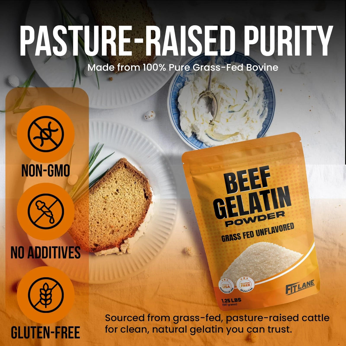Beef Gelatin Powder for Unflavored Grass-Fed (Pack of 1) 6 oz