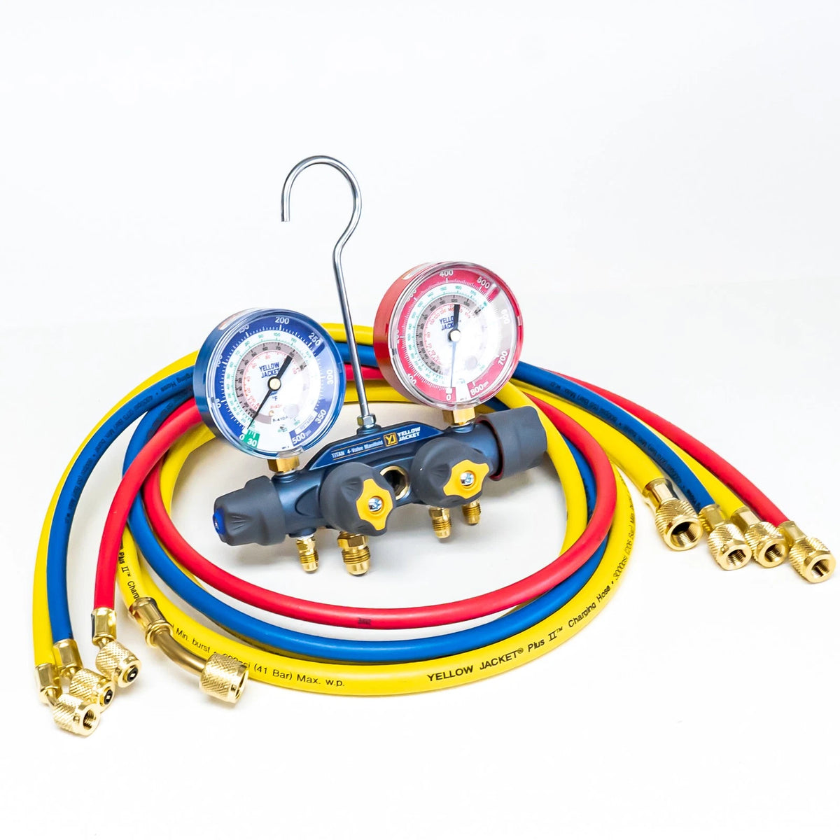 4-Valve Charging Manifold with Sight Glass & 3-1/8 Gauges for Automotive