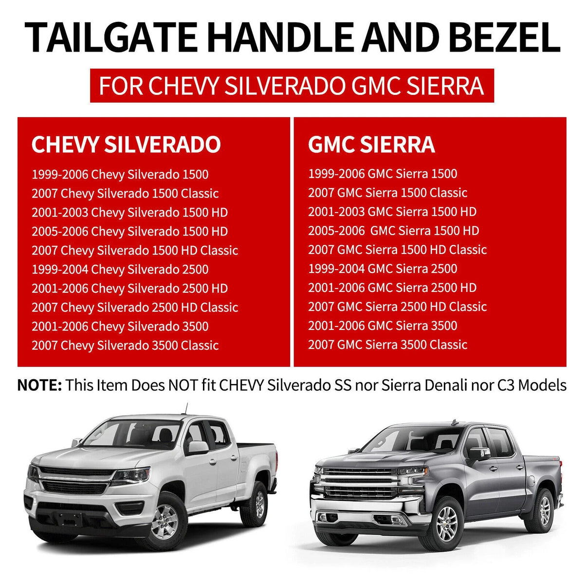 Rear Tailgate Handle & Bezel Set Black for Chevy GMC Silverado Sierra (1999–2006)