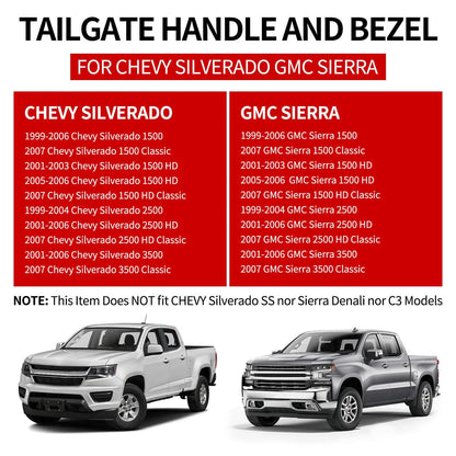 Rear Tailgate Handle & Bezel Set Black for Chevy GMC Silverado Sierra (1999–2006)