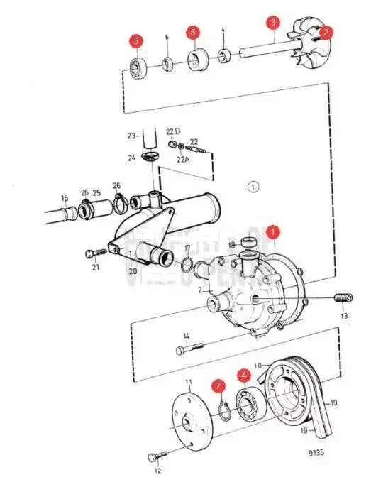 Circulation Pump Rebuild Kit for Volvo Penta AD41 AQADA40 AQAD41 (876794, 876544)