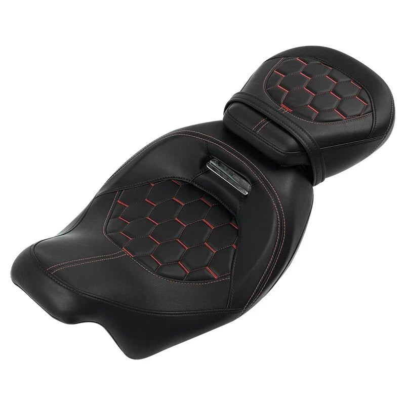 Set of 2 Black Driver Passenger Seats with Red Stitching for Harley Touring Road King (2009–2023)