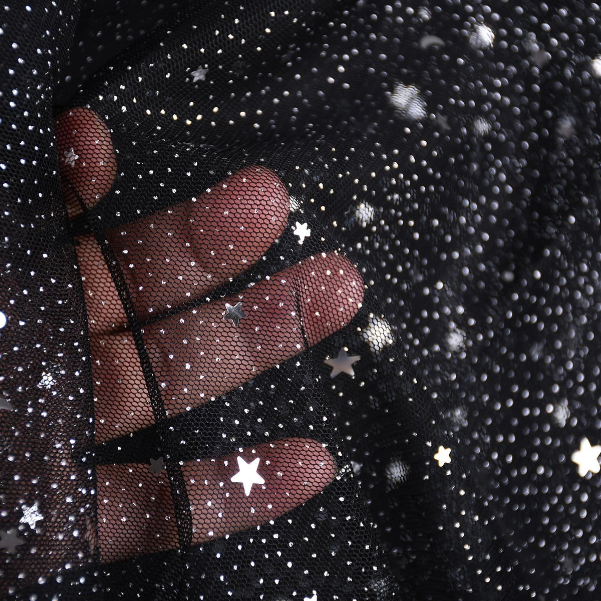 3 Yards Glitter Tulle Fabric Roll for Crafting (Silver Stars, Black)