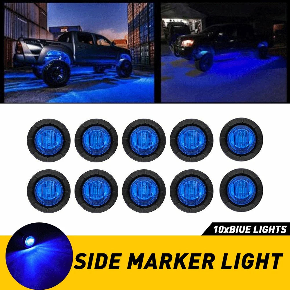 10X LED Marker Lights for Truck Trailer (Round, Blue, Waterproof)