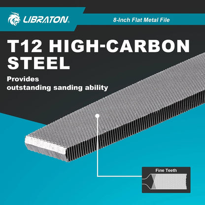 8-Inch Flat Metal File Tool - High Carbon Steel with Ergonomic Handle