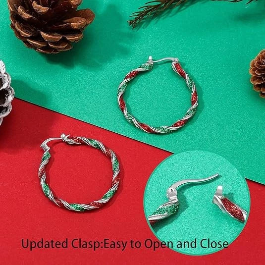 Christmas Earrings for Women - Red Green Hoop Earrings