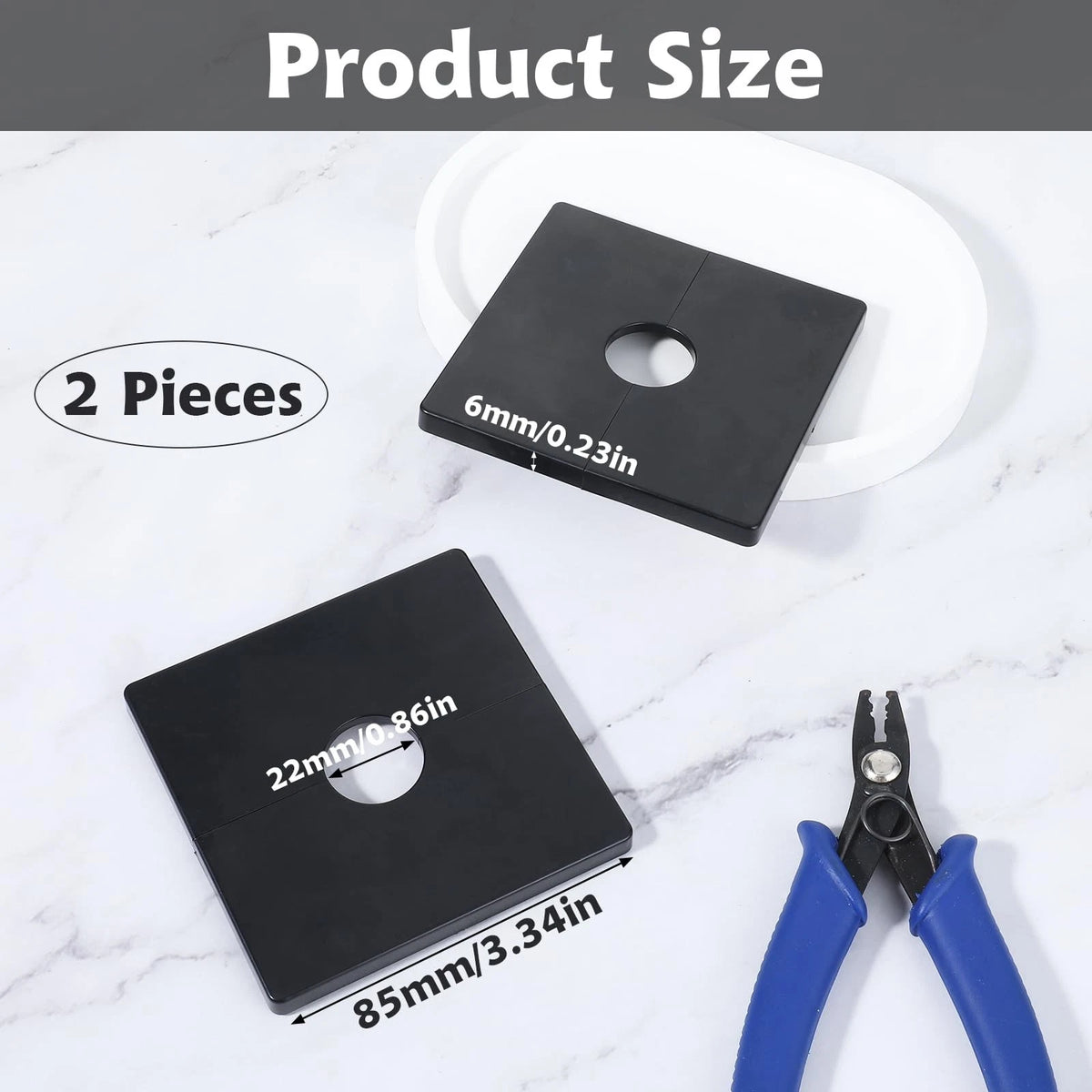 2X Plumbing Cover Plates for Square Shower Arm Flange (Black)
