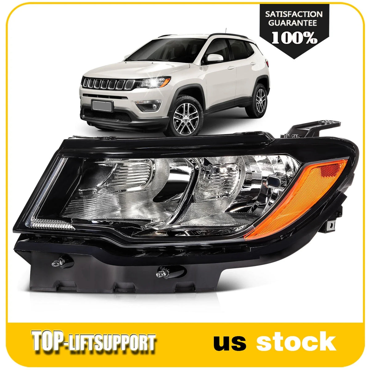 Driver Side Headlight Assembly for Jeep Compass (2017–2021) Black Housing