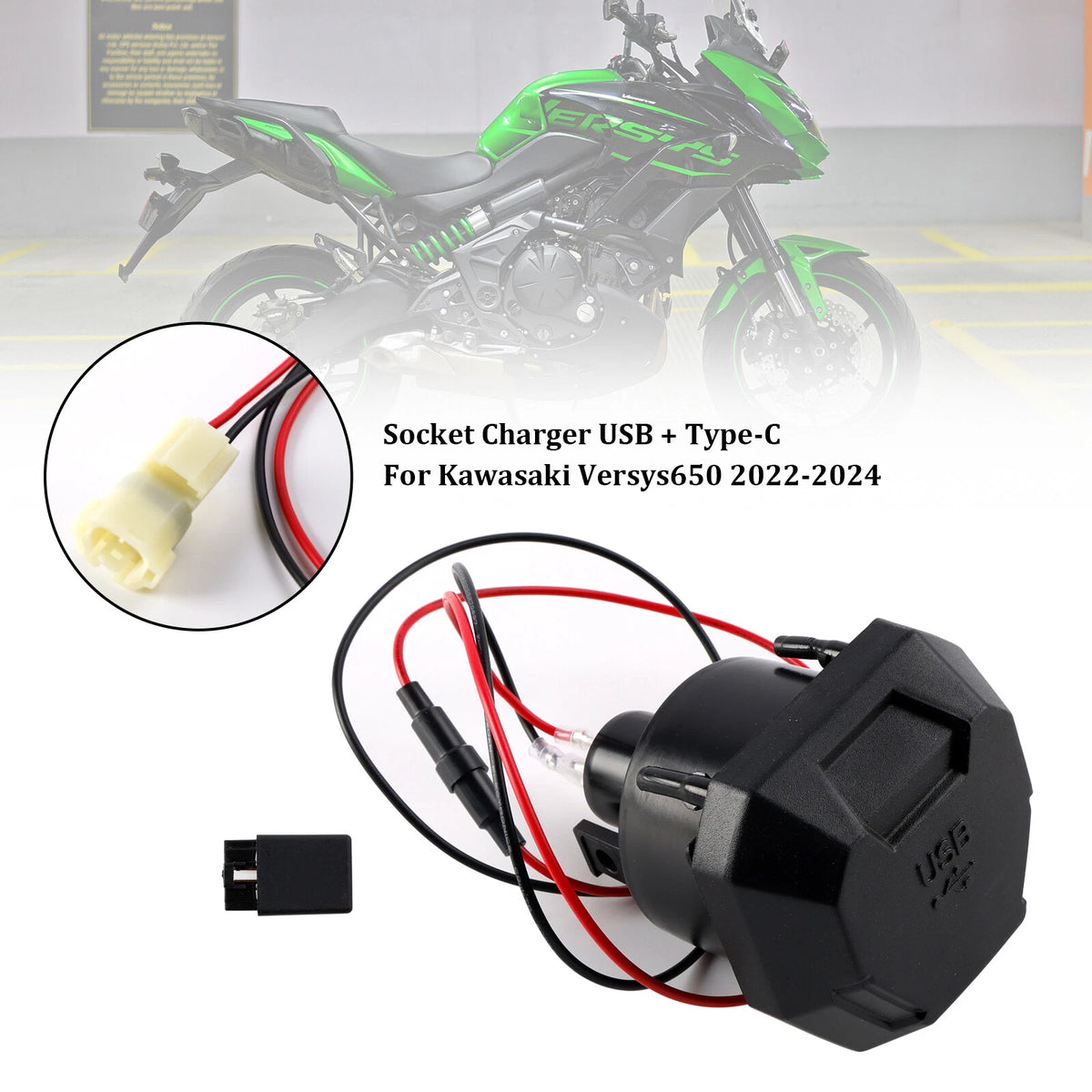 Right Socket Charger USB Type-C Quick for Kawasaki Versys 650 (2022–2024) M573-A014-Black