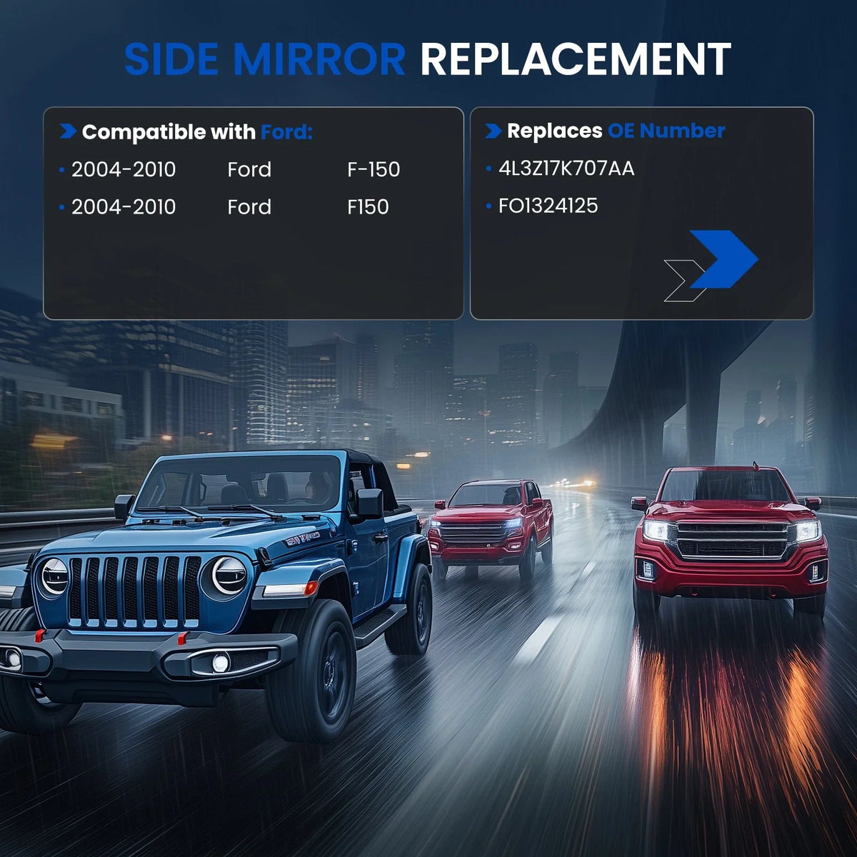 Driver Side Mirror Glass Replacement for 2004–2010 Ford F-150 (LH)