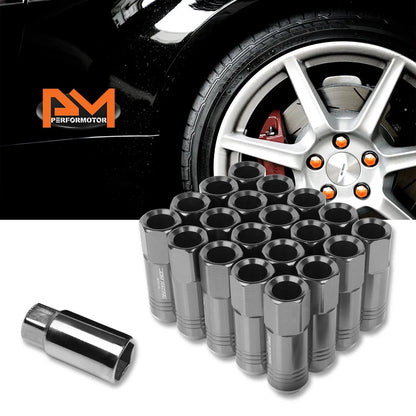 Set of 20 M12X1.25 Gunmetal JDM Open End Conical Wheel Lug Nuts + Extensions 20mm